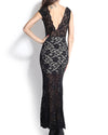 Short Sleeved V-Neck Lace Stitching Halter Evening Dress