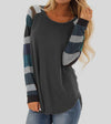 Round Neck Contrast Stitching Long Sleeve T-Shirt