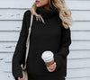 Thick Line Long Sleeve High Neck Pullover Knit Sweater