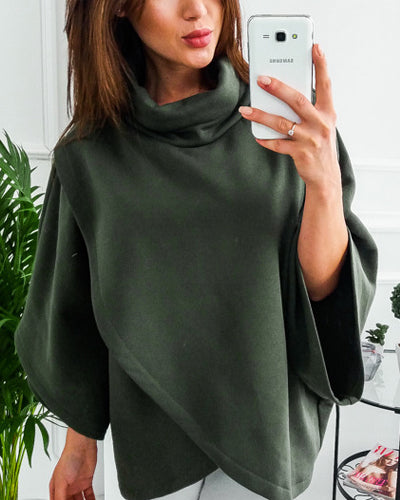 High Collar Bat Sleeve Loose Solid Color Sweater