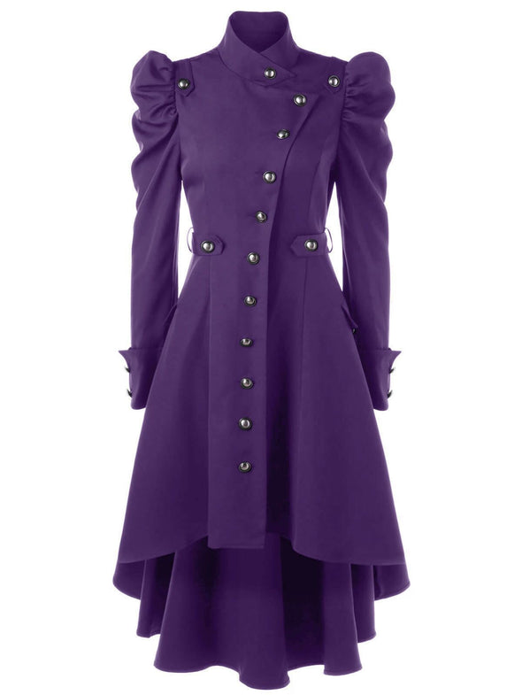 British Style Slim Pure Color Standing Collar Long Women's Jacket