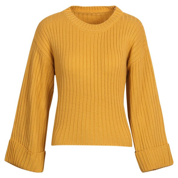 Solid Color Round Neck Long Sleeve Sweaters