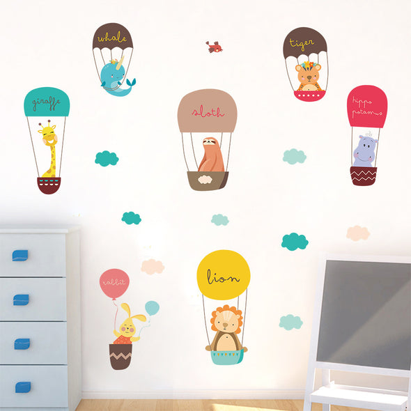 Cartoon Animal Hot Air Balloon Wall Sticker