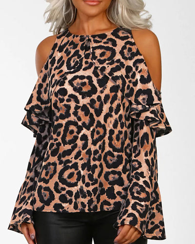 Fashion Leopard Off Shoulder Long Sleeve T-Shirt