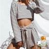 Women's Sexy Striped T-Shirt Shorts Fashion Two-Piece Set