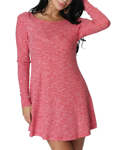 Fashion Long Sleeve O-Neck Tie Knit Dress