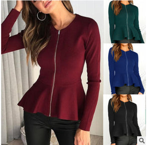 O-Neck Long-Sleeved Zipper Slim Short Jacket