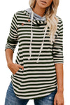 Long Sleeve Striped Button Hooded Sweater