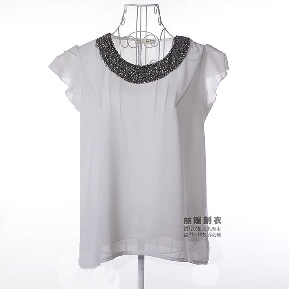 Women's ruffled sleeve chiffon shirt