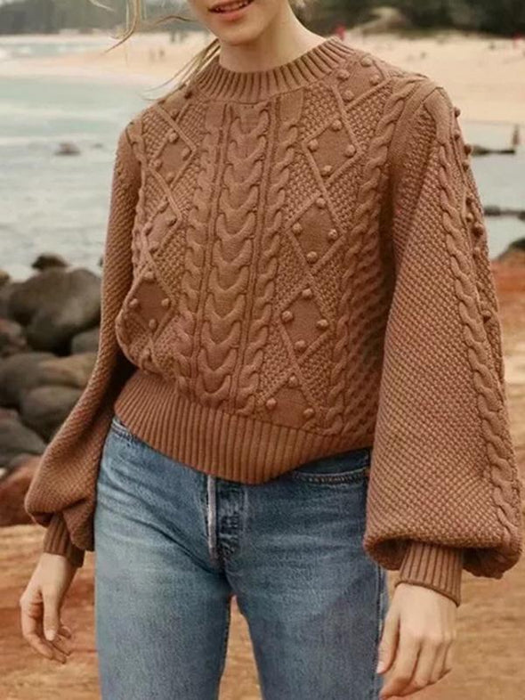 Solid Color Knitting Long Sleeves Sweater Tops