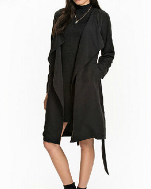 Fashion Long Sleeve Lapel Belt Cardigan Jacket