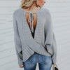 Solid Color Back Cross-Knit Sweater