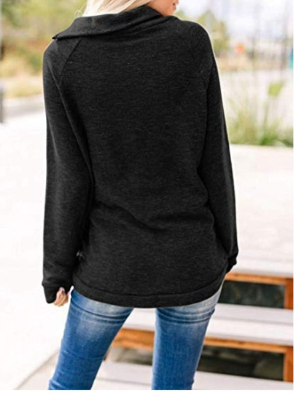 Long Sleeve Zipper Lapel Irregular Sweatshirt