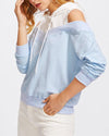 New Colorblock Hooded Off-The-Shoulder Loose Sweater