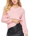 Fringed Raw Long-Sleeved V-Neck Sweater