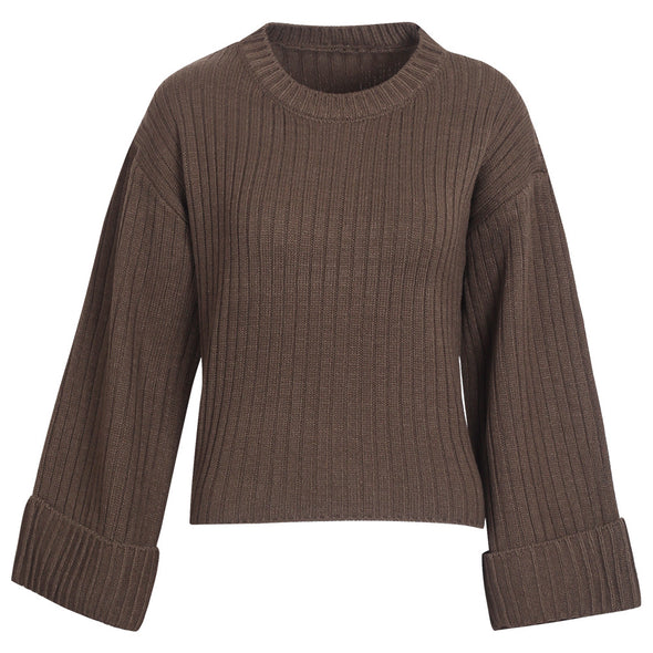 Solid Color Round Neck Long Sleeve Sweaters