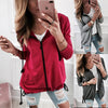 Solid Color Long Sleeve Hooded Zipper Cardigan