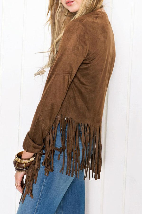 Snap Front Tassel  Plain Cardigans