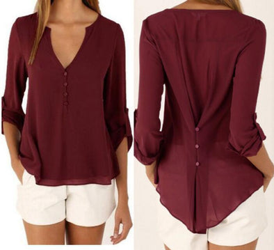 Women's V-neck long-sleeved shirt