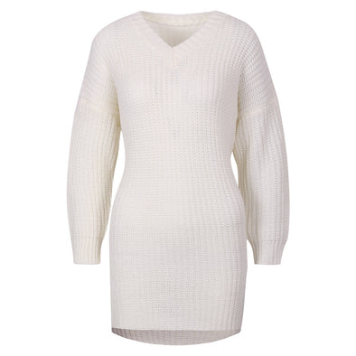 Medium Style Solid V-Neck Knitting Sweaters