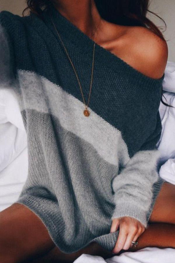 Scoop Neck  Color Block Sweaters