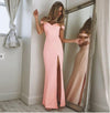 Sexy Solid Tube Top V-Neck High Split Maxi Dress