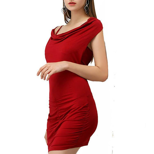 Sexy Off Shoulder Backless Pure Color Package Hip Bodycon Dress