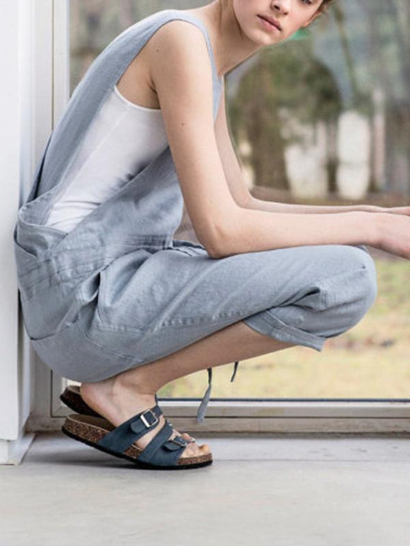 Solid Color Sleeveless Casual Loose Jumpsuit