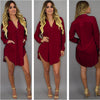 Women's Long Sleeve V-neck Irregular Chiffon Shirt Dress