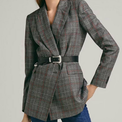 Slim-fit Belt Long Sleeve Blazer Women's Coat