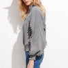 V Collar Halter Ruffled Side With Small Fur Ball Long Sleeve Sweatshirts