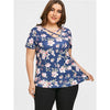 Casual Short Sleeve Print V neck Plus Size Tops