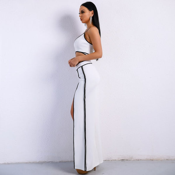 Women's sexy sling two-piece high waist white split pants