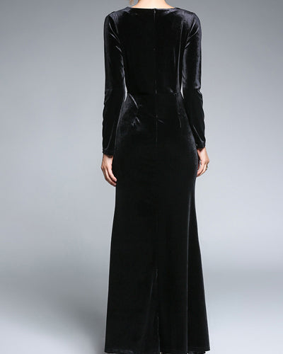 Elegant Split Velvet Evening Dress