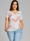 Casual Print Short Sleeve V neck Plus Size Tops