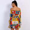 Women's Tube Top Long Sleeve Cartoon Pattern Ruffle Skirt Set