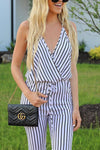 Fashion White Stripe Sleeveless Jumpsuit