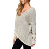 Solid Color Long Sleeve V-Neck Crossover Sweater