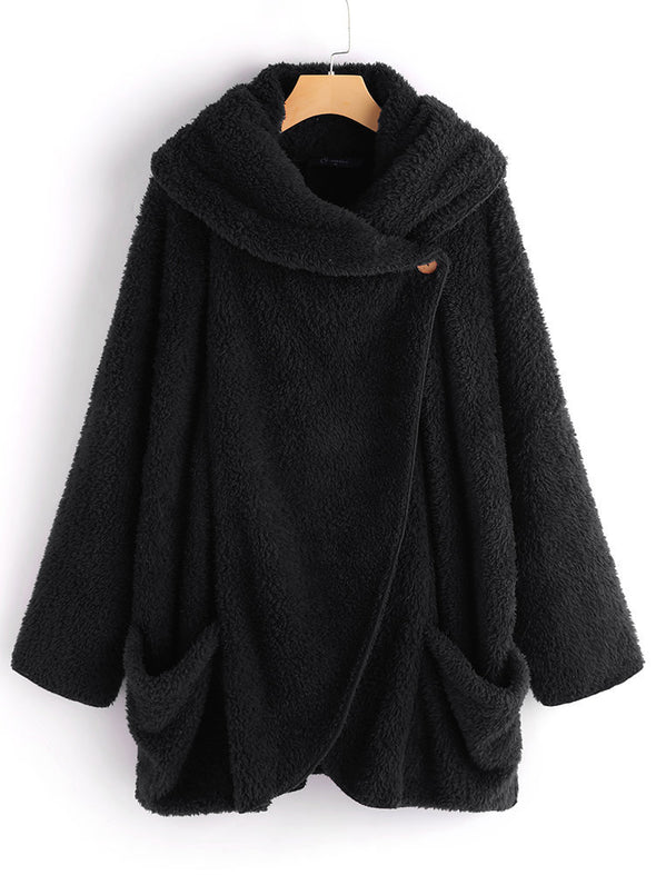 Plush Large Lapel Bat Sleeve Cardigan Coat