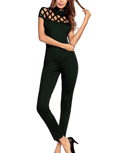 Women's solid color hollow bodysuit