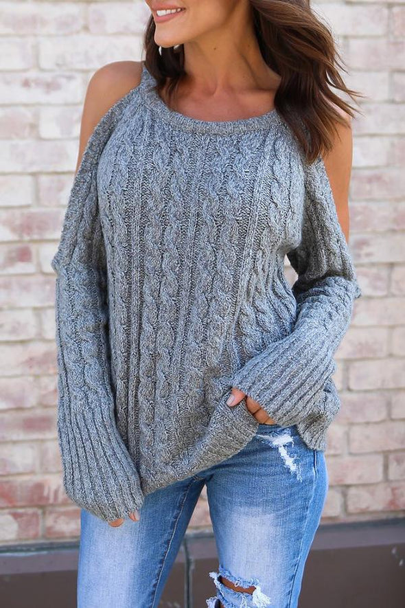 Open Shoulder  Cutout  Plain Sweaters