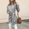 Fashion V-Neck Tie With Long-Sleeved Woolen Coat