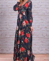 Long Sleeve Printed V-Neck Long Skirt