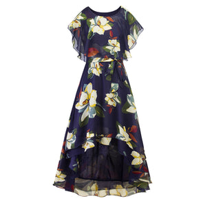 Chiffon Short sleeve Print Round neck Floral Dresses