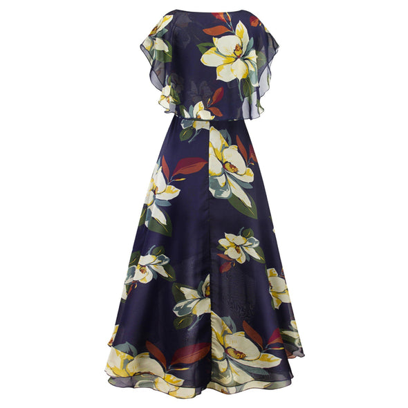 Chiffon Short sleeve Print Round neck Floral Dresses