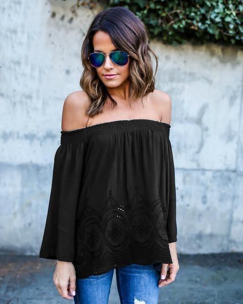 Chiffon Long Sleeve Print Off Shoulder Long Sleeve Tops