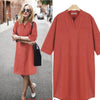 Cozy 3/4 Sleeve Mini V Neck Plus Size Casual Dresses