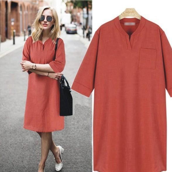 Cozy 3/4 Sleeve Mini V Neck Plus Size Casual Dresses