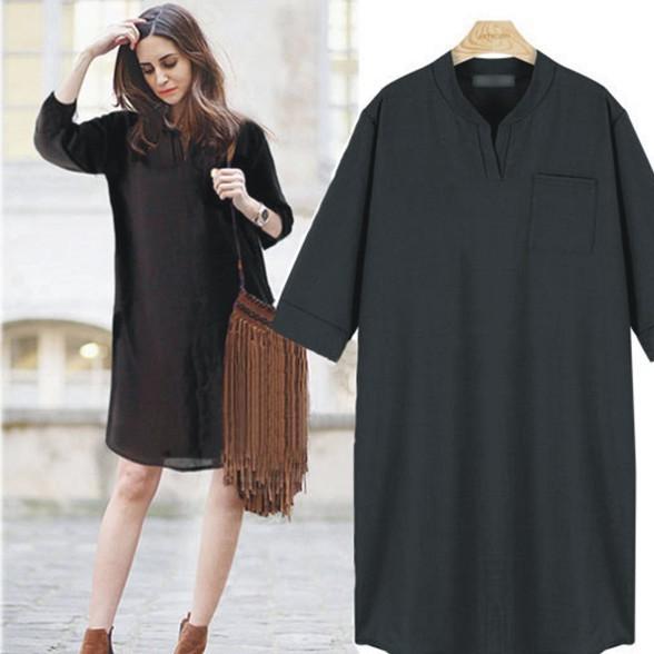 Cozy 3/4 Sleeve Mini V Neck Plus Size Casual Dresses