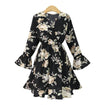 Bell sleeve Print V neck Black Plus size skater Dresses